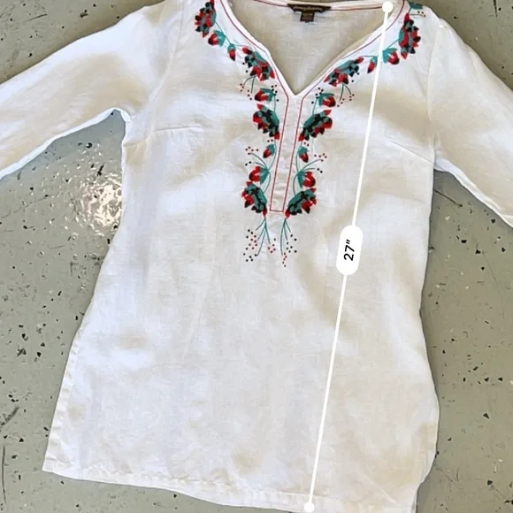 Tommy Bahama Linen Embroidered Tunic Top XS Boho Floral White - Picture 12 of 15